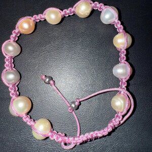Genuine Freshwater Pearl Bracelets Woven Stretch Bead for Women Pink